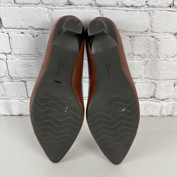 Clarks Kataleyna Rose Pump Brown Croc Leather Slip On Low Flared Heel Women 10 W - Picture 15 of 15